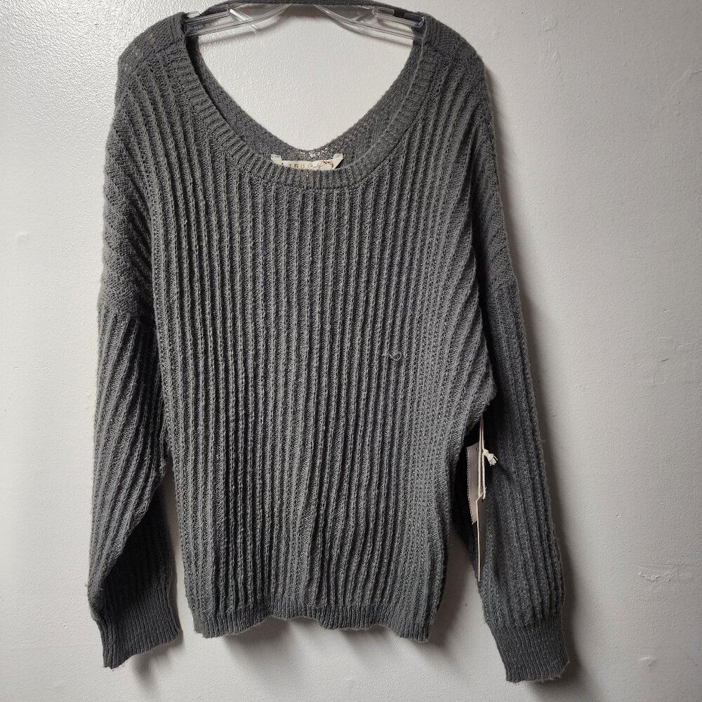 TRU Self 2x Grey polyester ribbed cardigan sweater Cozy Warm Fall